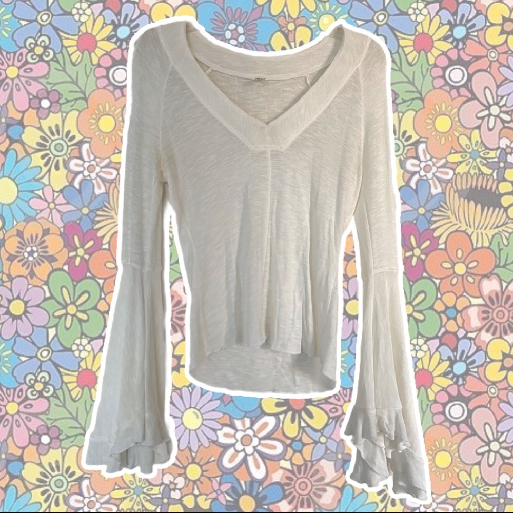 White Free People Bell Sleeve Top